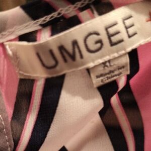 Umgee Pink White Black & Gray Striped Scoop Neck Blouse w Cut-outs XL